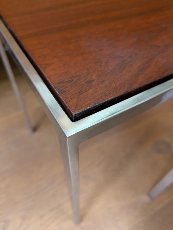 3x mimiset Side tables by Cees Braakman for Pastoe, polished steel, Wood, Brown (photo 3 of 6)