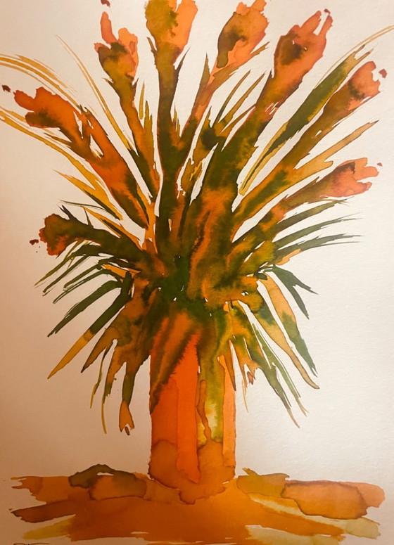 Bodegón firmado « Ramo de flores solares anaranjadas » – Arte, Paper (photo 2 of 11)