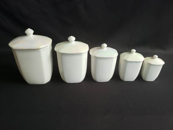 Set of 5 Vintage 1950s Kitchen Spice Jars, Kitchen accessories, Ceramic, Multi Color (photo 6 of 8)