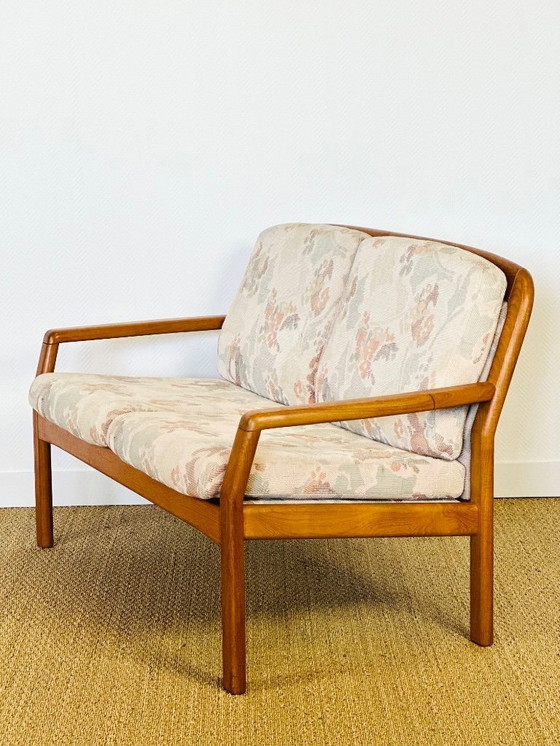 Image 1 of Banquette danoise en teck et tissu floral par Dyrlund, Danemark, 1960s