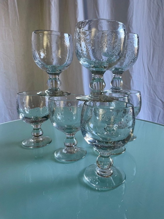 Image 1 of Vintage Biot-style bubbled stemmed glasses