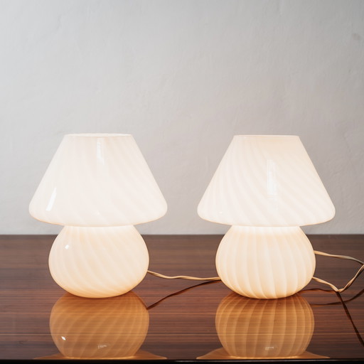 Pair of Murano Mushroom Rose Table Lamps, 1970s Design, Pink Shade
