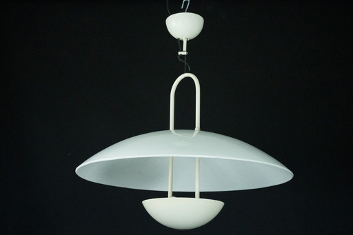 Vintage 1990s White Pendant Lamp with Glass Top Shade. Italy