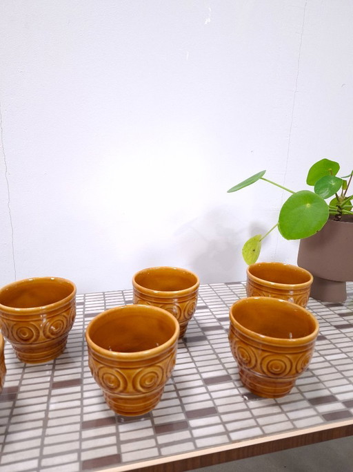 Juego de tazas de café de porcelana marrón y amarilla de la RDA