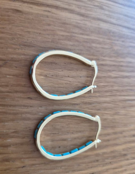 Vergoldete ovale Creolen mit Türkis – sans marque, Geschenke (photo 3 of 5)