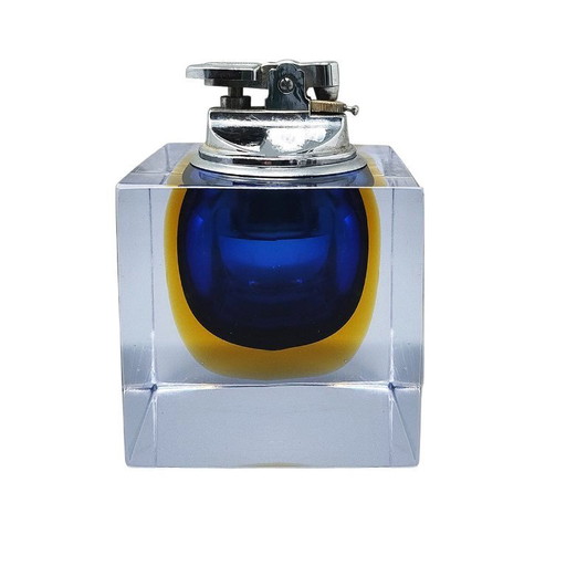1960s Stunning Blue Table Lighter in Murano Sommerso Glass By Flavio Poli for Seguso