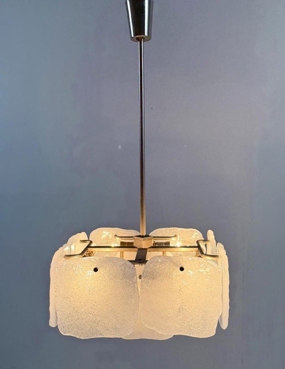 Image 1 of Lampe en verre glacé/plafonnier de J.T. Kalmar pour Kalmar Franken, modèle : Bernstein, Autriche, années 1960