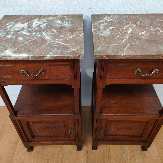 Image 1 of Set di comodini antichi vintage con piano in marmo