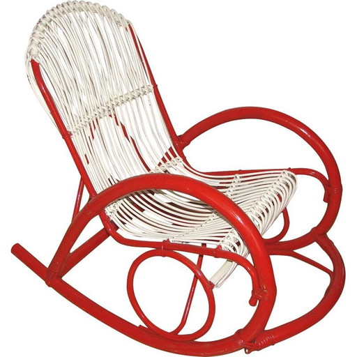 Poltrona a dondolo vintage in rattan, Rohe Noordwolde 1970