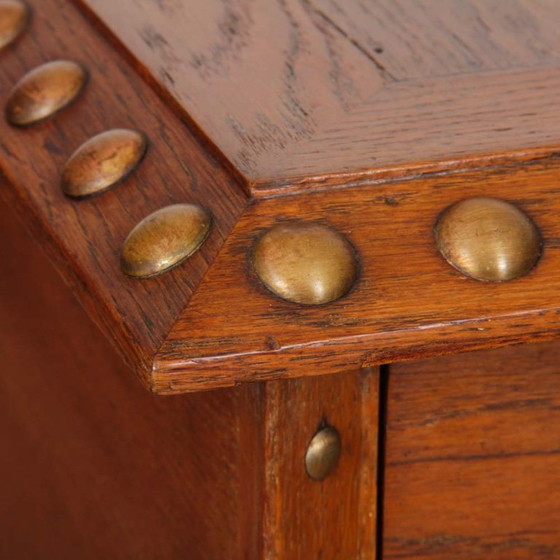 Image 1 of Bureau en chêne et laiton dans le goût de Charles Dudouyt, 1940