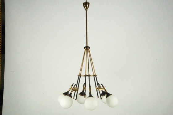 Image 1 of Rara lámpara Stilnovo de los años 50 con globos de cristal opalino. Italia