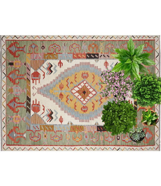 Image 1 of 242x177 cm Handgeweven Traditionele Naila Kelim Vloerkleed Wol Tapijt