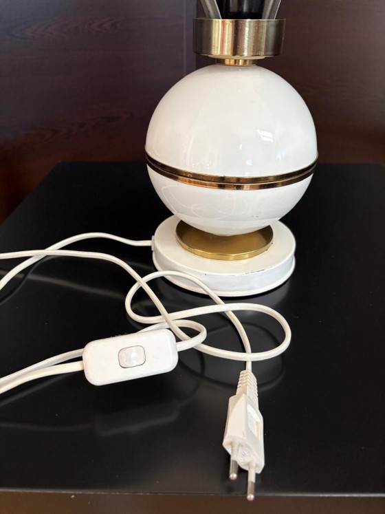 Space Age White & Brass Table Lamp, 1970s, Napako style, Metal (photo 3 of 10)