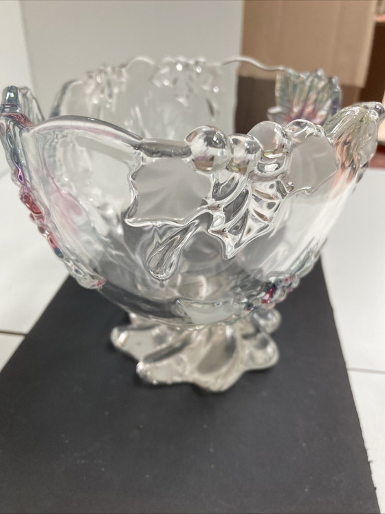 Image 1 of Vintage kristallen beker met kleurrijk bloemenpatroon uit de jaren 70