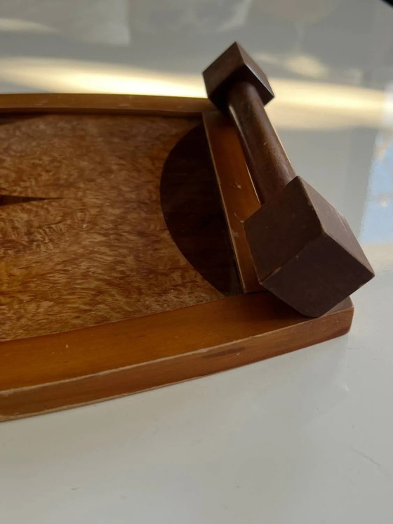 Vintage houten marqueterie dienblad - Art Deco, Tafelaccessoires, Bruin (foto 11 van 12)