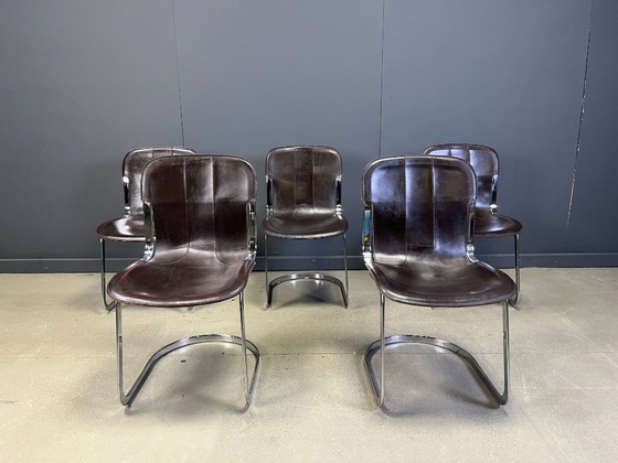 Image 1 of Vintage eetkamerstoelen van Willy Rizzo voor Cidue, set van 5, jaren 70.