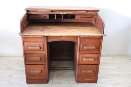 Image 1 of Escritorio con tapa enrollable en madera de roble, Italia, principios del siglo XX