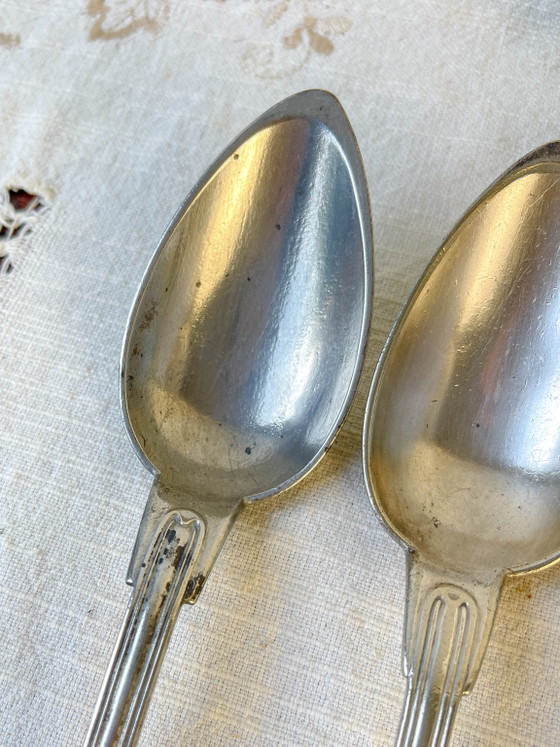 Lot de 8 cuillères à soupe vintage en métal argenté – Accessoires de table, Retro (photo 8 of 14)