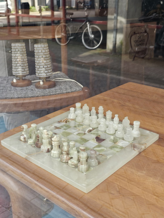 Image 1 of Vintage Onyx Chess Set Chessboard Chess Set Marble