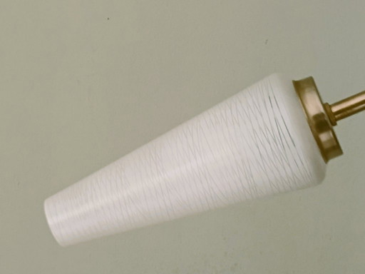 Lustre en métal et abat-jours coniques années 70