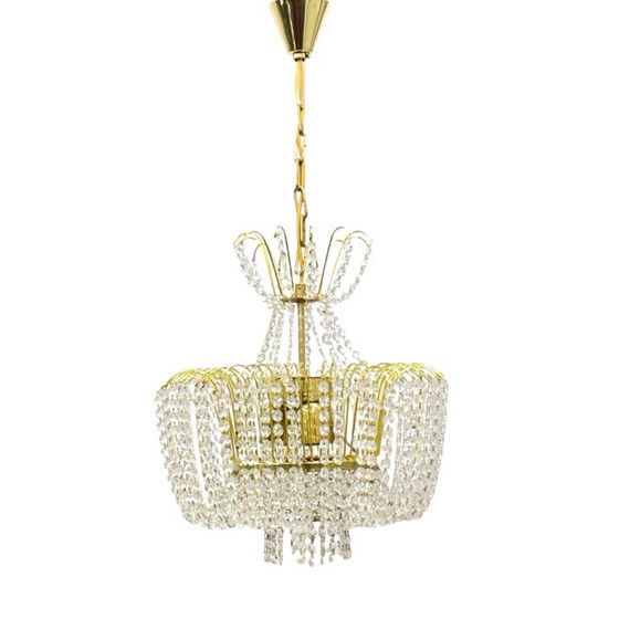 Image 1 of Kamenický Šenov crystal chandelier, gilded brass, 1970s, Czechoslovakia