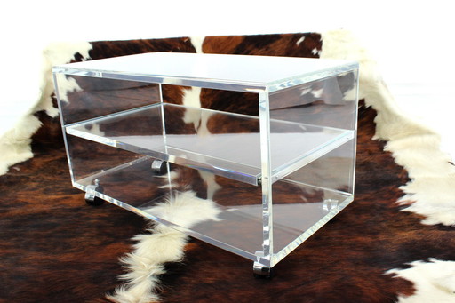 As New, Very High Quality Mid Century Acrylic Glass Trolley / Coffee Table with Pull-Out Tray, Completely Restored