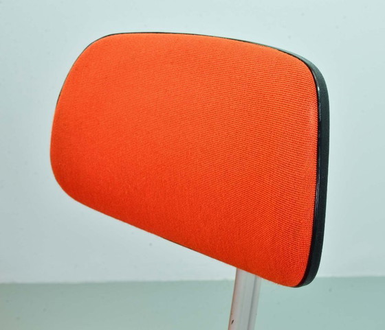 Image 1 of Ahrend De Cirkel Industrial Design Desk Chair with Orange Fabric Upholstery on a Grey Steel Frame. The Netherlands, 1950s.