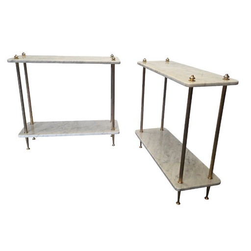 Vintage set of marble and brass tables