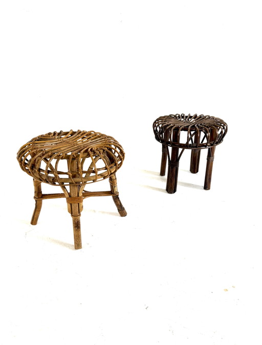 Set van 2 rotan krukjes, Frankrijk ‘70