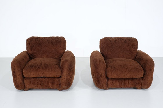 Image 1 of Paar braune Stoffsessel, Italien - 1970er Jahre