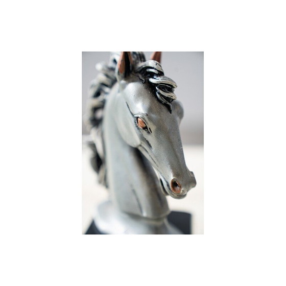 Image 1 of Pair of vintage horse head sculptures laminated in 925 silver by Marcello Giorgio, 1980