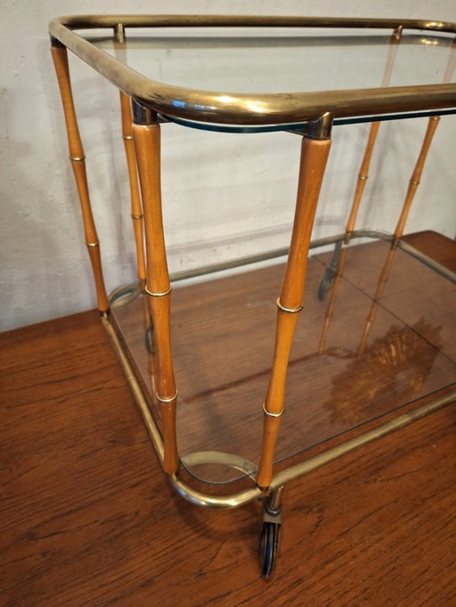 Carrello bar per cocktail in finto bambù, attr. Maison Jansen, Francia, anni '50-'60