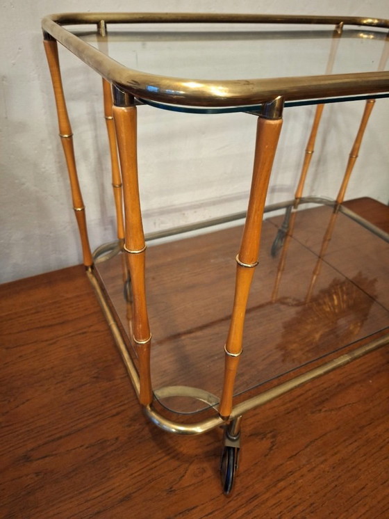 Image 1 of Carrello bar per cocktail in finto bambù, attr. Maison Jansen, Francia, anni '50-'60