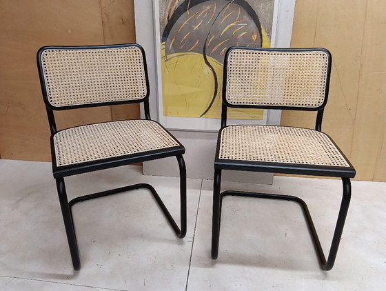 Image 1 of ALIVARMVSEVM 104. SET of 2 CESCA B32 Chairs (NEW) in Black Frame Limited Edition 