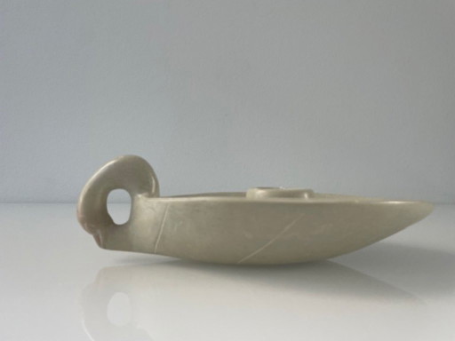 Bougeoir cygne sculptural en pierre naturelle vintage 19 cm