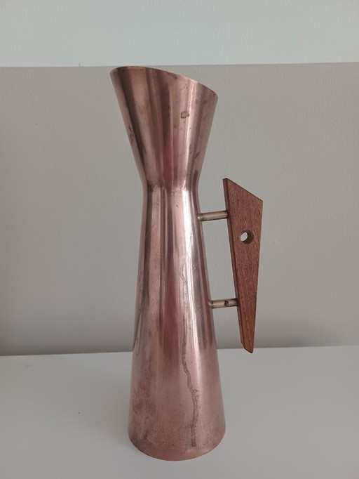 Vase en cuivre et teck. Vintage Danish Design '60s