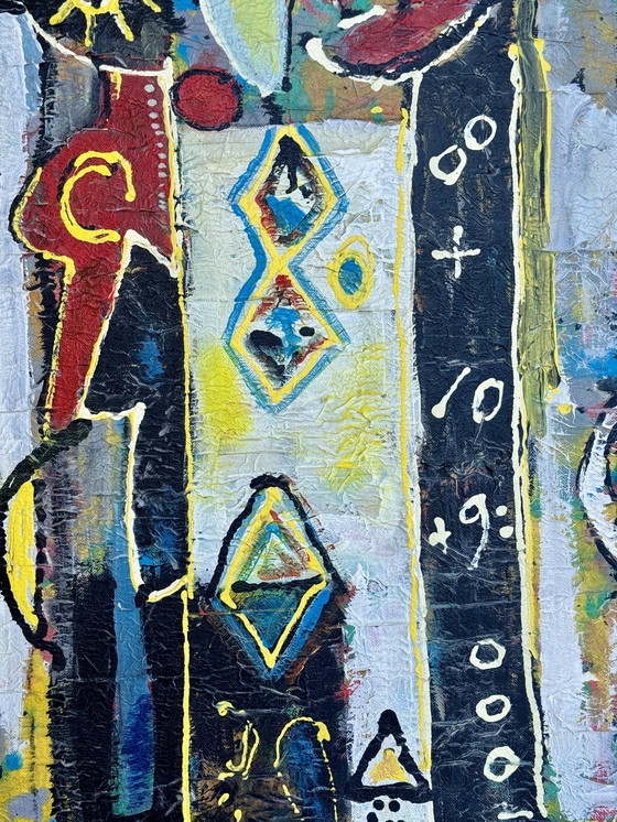 Image 1 of Jan Wille ( 1959 ) Groot schilderij op doek / Art Brut