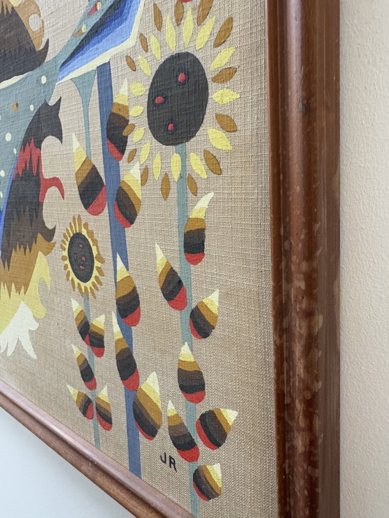 Image 1 of Tableau peinture oiseau bleu années 60