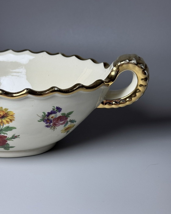 Image 1 of Boch Frères Keramis Art Deco Kom – Decor “Bouquet de Saxe”, België, jaren 30