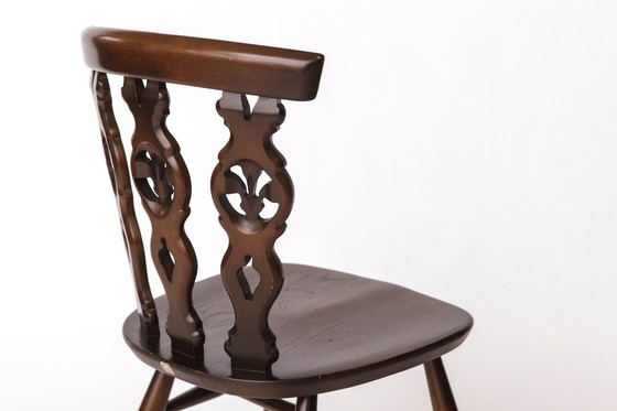 Image 1 of Vintage Ercol Stoel Model 375 - Engeland 1960 - Iepenhout - Origineel Etiket