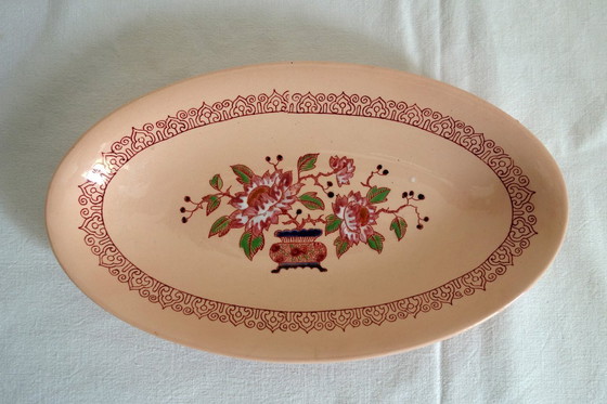 Image 1 of Art Deco Steingutservice mit Peking Emaille, Longwy Muster, 1930er, 14er Set