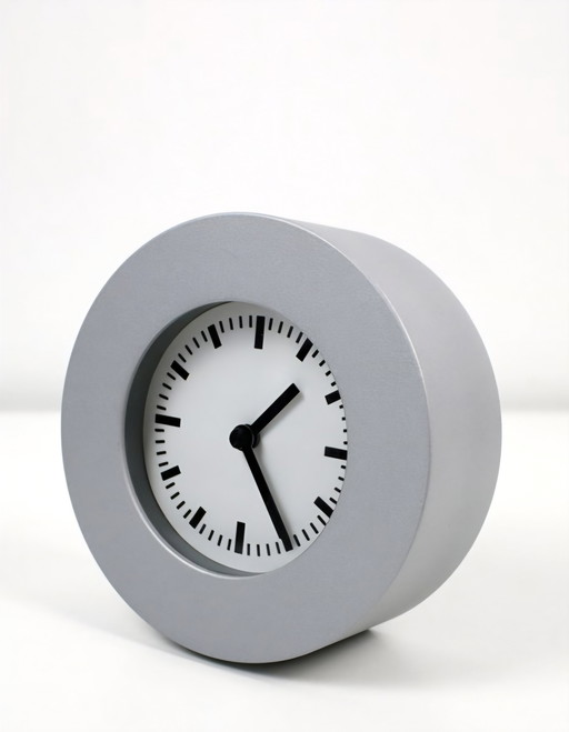 Mikael Warnhammar für IKEA, seltene Klunsa-Wanduhr aus dem Jahr 2001 in mattem, silbergrauem Metall.