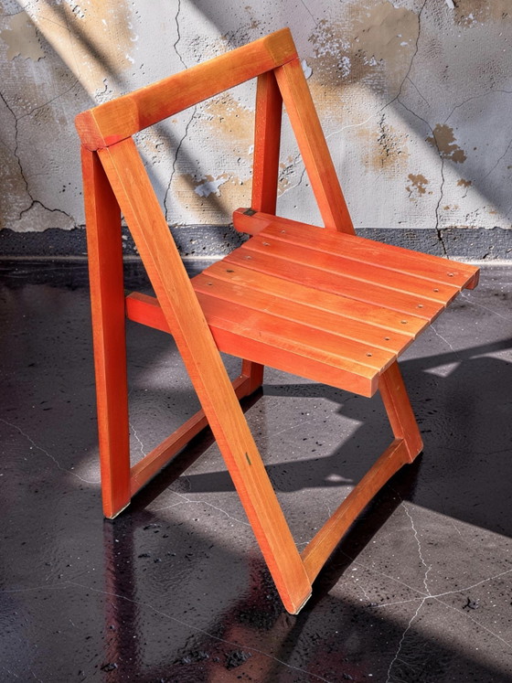 Set van 4 vintage ‘Trieste’ klapstoelen – Aldo Jacober voor Bazzani, jaren 60 retro oranje – Wood (photo 10 of 11)