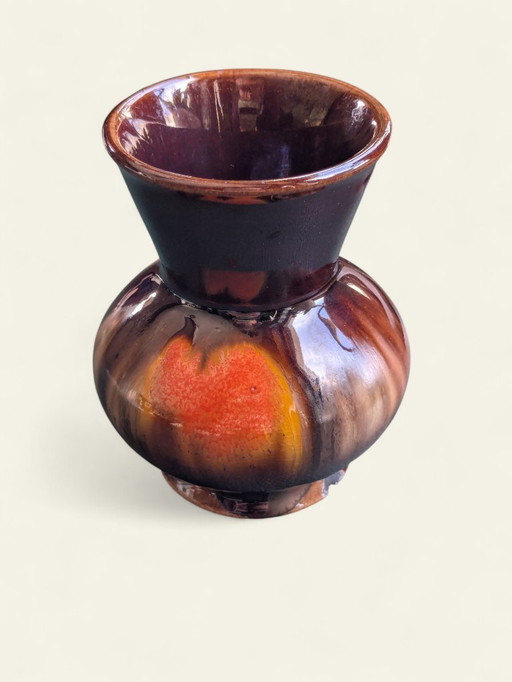 Vintage fruit bowl by Dümler&Breiden with matching small vase | 70s ceramics in brown-orange-beige