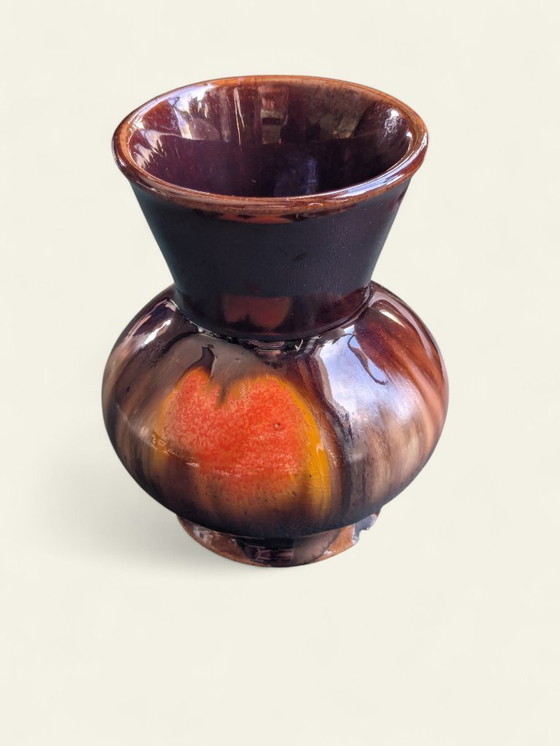 Image 1 of Vintage fruitschaal van Dümler&Breiden met bijpassend vaasje | 70s keramiek in bruin-oranje-beige