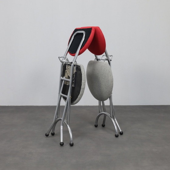 Image 1 of Set di 4 sedie pieghevoli postmoderne in cromo e lana, Italia, anni '90