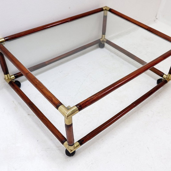 Image 1 of Coffee table in bamboo and brass, glass top, 1960s
