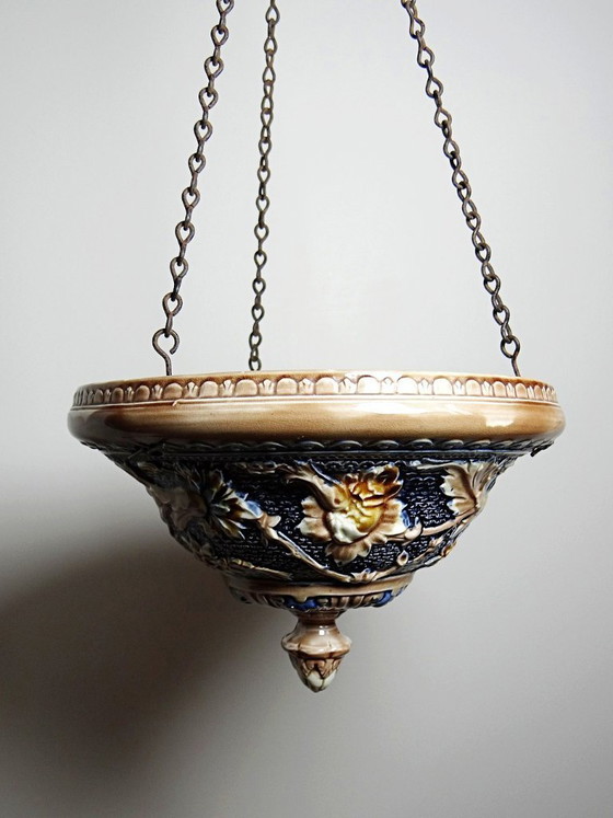 Image 1 of Antique early 19th-20th century Art Nouveau mabotine hanging planter