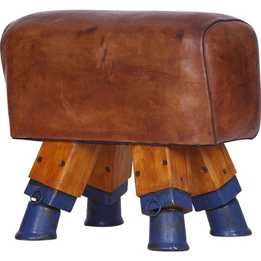 Tabouret de gymnase en cuir tchèque vintage pour cheval d'arçons, années 1930