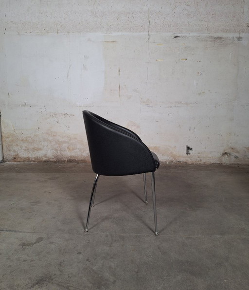 Kastel Kameo Black Leather Accent Chair with Chrome Legs